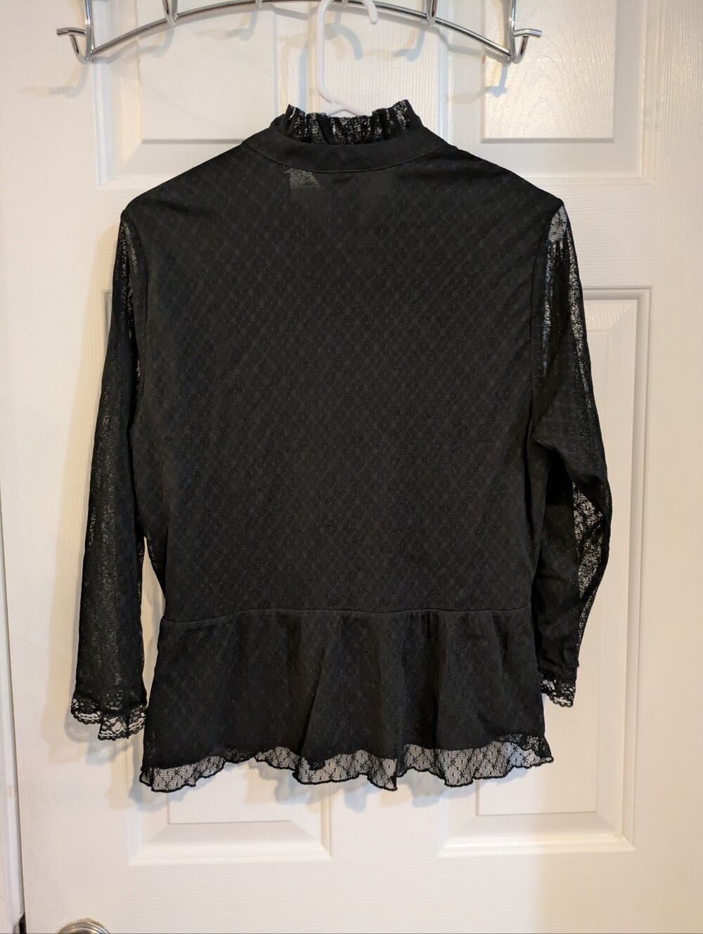 Black Lace Ruffle Button-Front Blouse - Picture 2 of 3